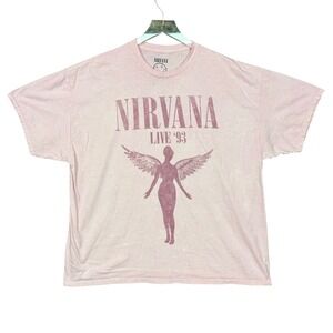 Nirvana Band Tee 2XL Pink Angel Graphic‎ Acid Wash Short Sleeve Shirt Retro NWOT